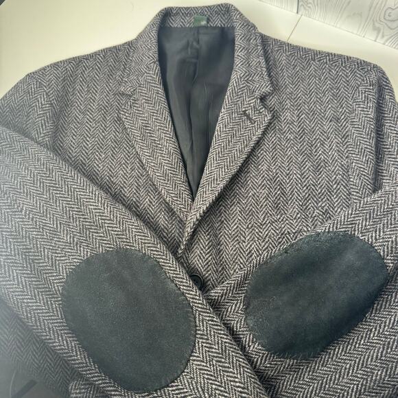 J. Crew Sport Coat Men's 44 Long Herringbone Wool Overcoat Blazer Elbow Patches - Picture 1 of 11